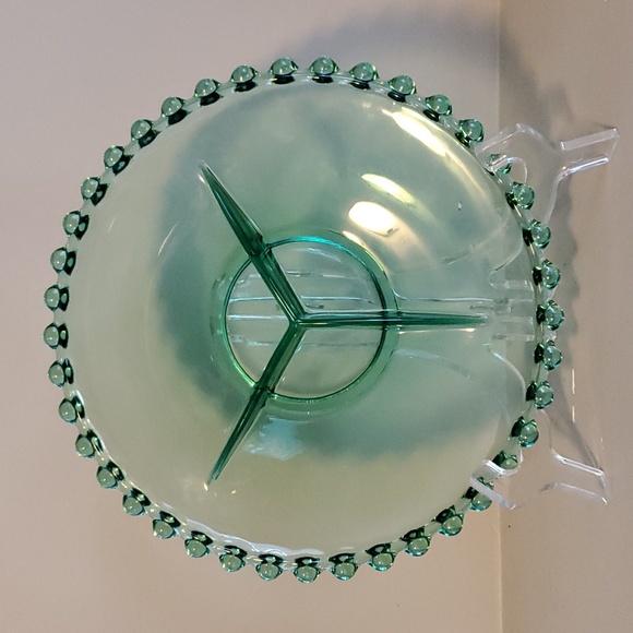 Emerald Green Divided Imperial Glass Candlestick Style Plate. - Picture 2 of 6